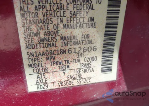 2008 Nissan Armada Se from USA, damaged, VIN 5N1AA08C18N612606